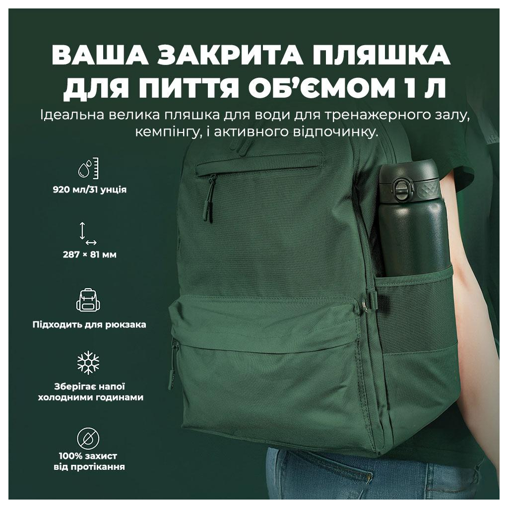 Пляшка для води ION8 OneTouch Vacuum Insulated 920 мл Dark Green (I8TS1000DGRE) - зображення 5