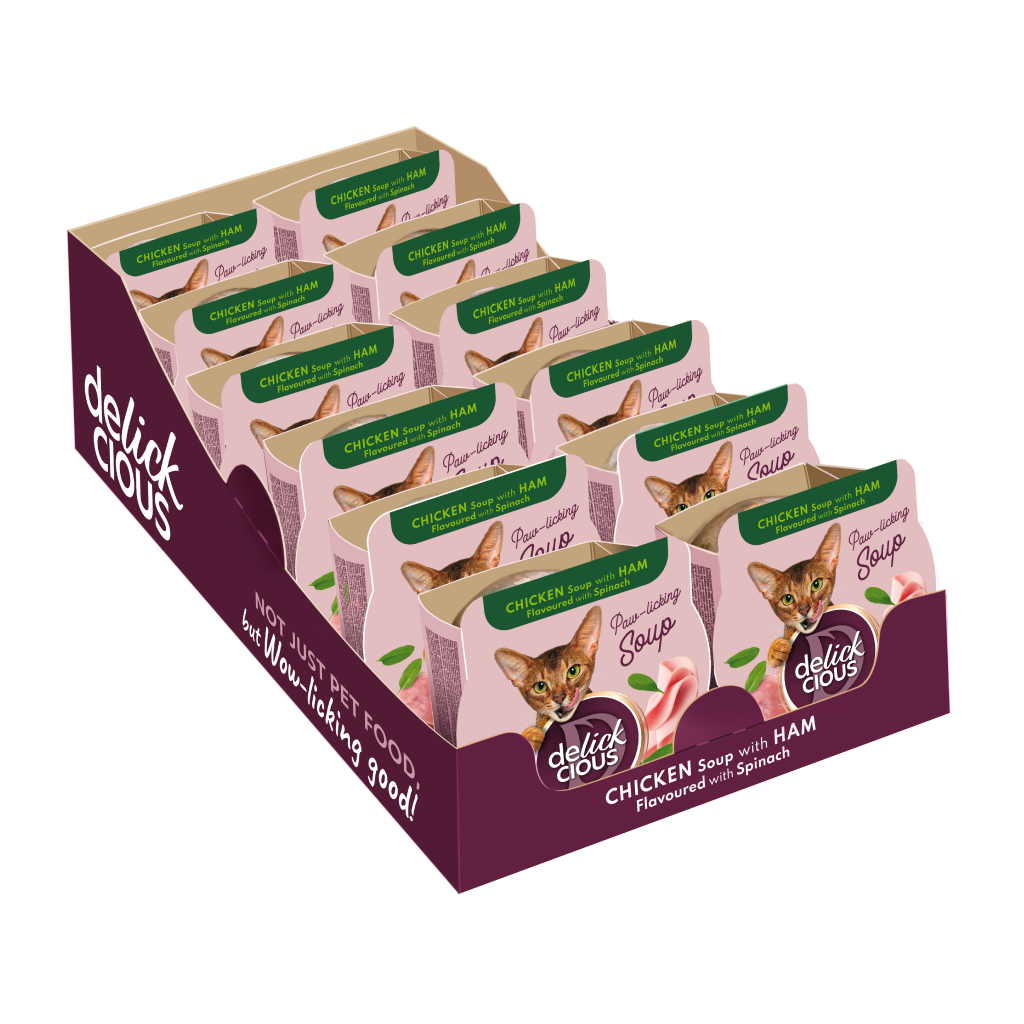 Вологий корм для кішок Delickcious Суп з курки з шинкою та додаванням шпинату 80 г (4820269141599) - зображення 2