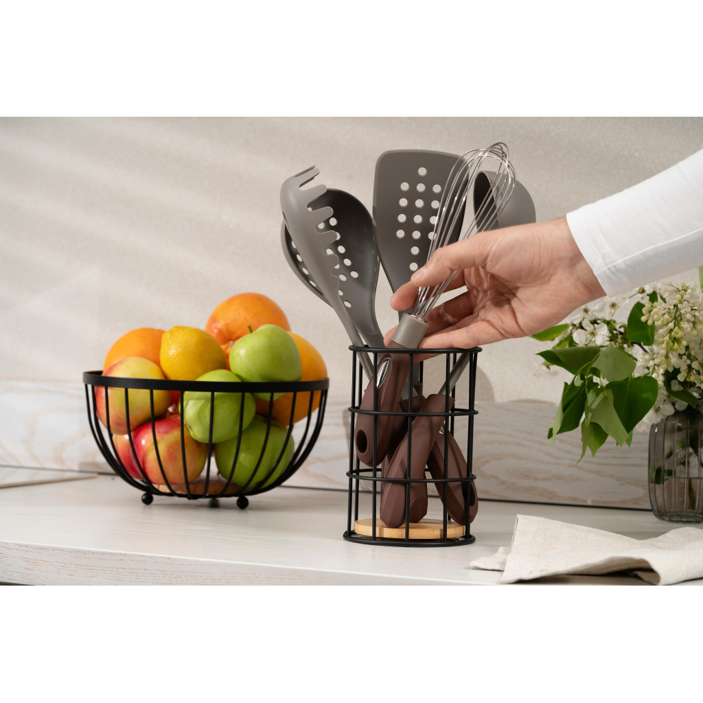 Підставка для кухонного приладдя Ardesto Midori 11х11х17см, метал, бамбук, чорний (AR0905B) - picture 5