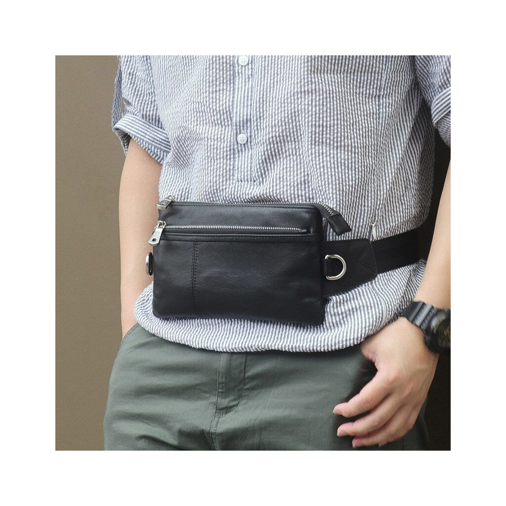 Сумка Vintage Поясна зерниста шкіряна Чорна (14976) - зображення 11