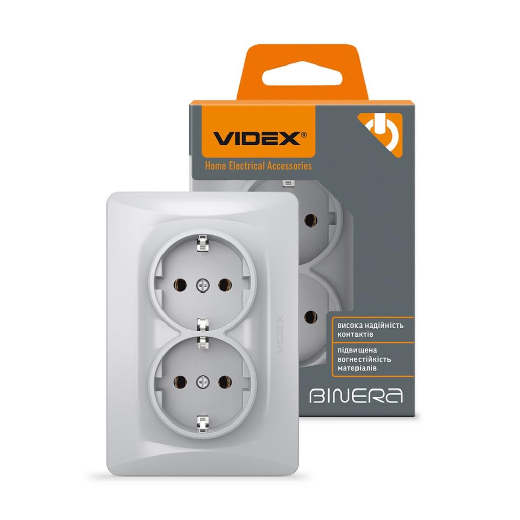Розетка Videx BINERA 2ая с заземлением серебр (VF-BNSK2G-SS) - изображение 4