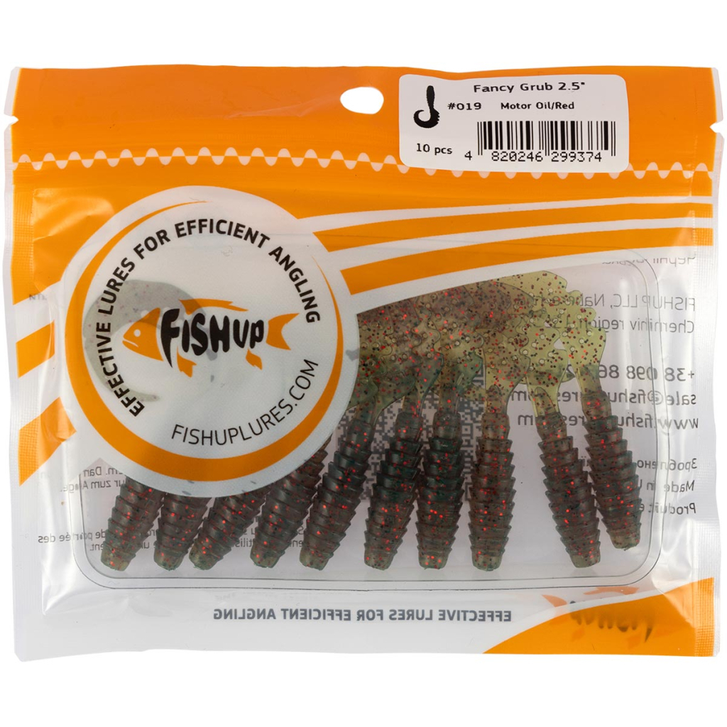 Силікон рибальський FishUP Fancy Grub 2.5" 019 - Motor Oil/Red (10шт/уп) (1864.13.86) - зображення 2