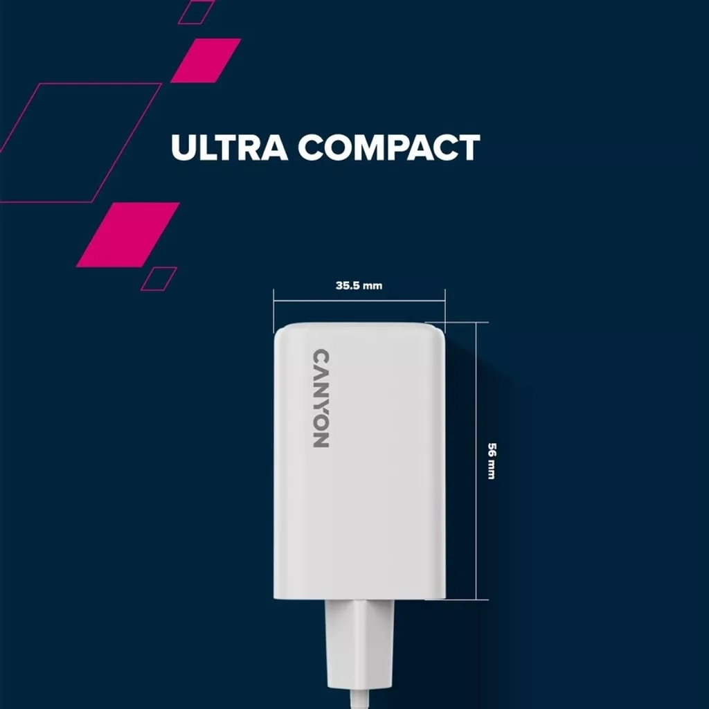 Зарядний пристрій Canyon CU65ACC GaN 65W 2xPD 1xQC EU White (CNS-CUW65ACC) - зображення 6