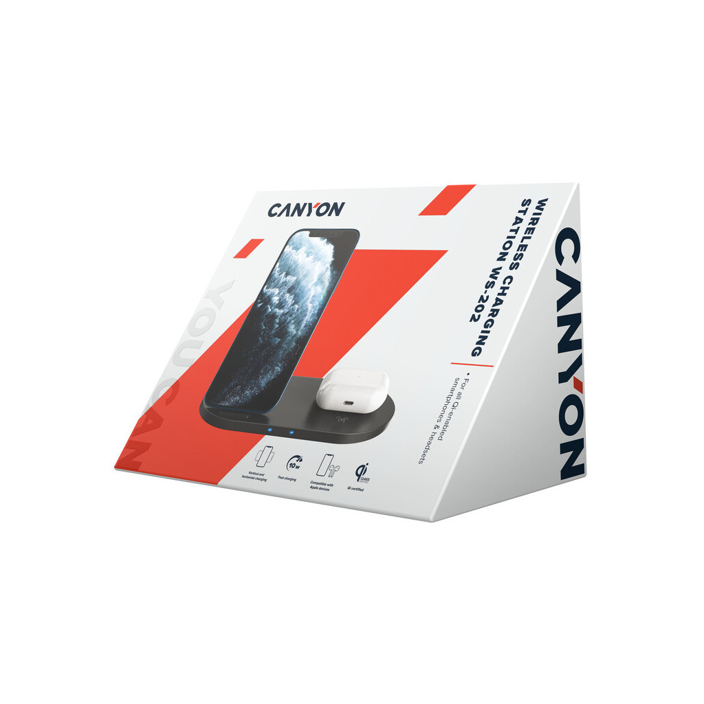 Зарядний пристрій Canyon 2in1 Wireless 10W/7.5W/5W Type-C 1.2 m (CNS-WCS202B) - зображення 4