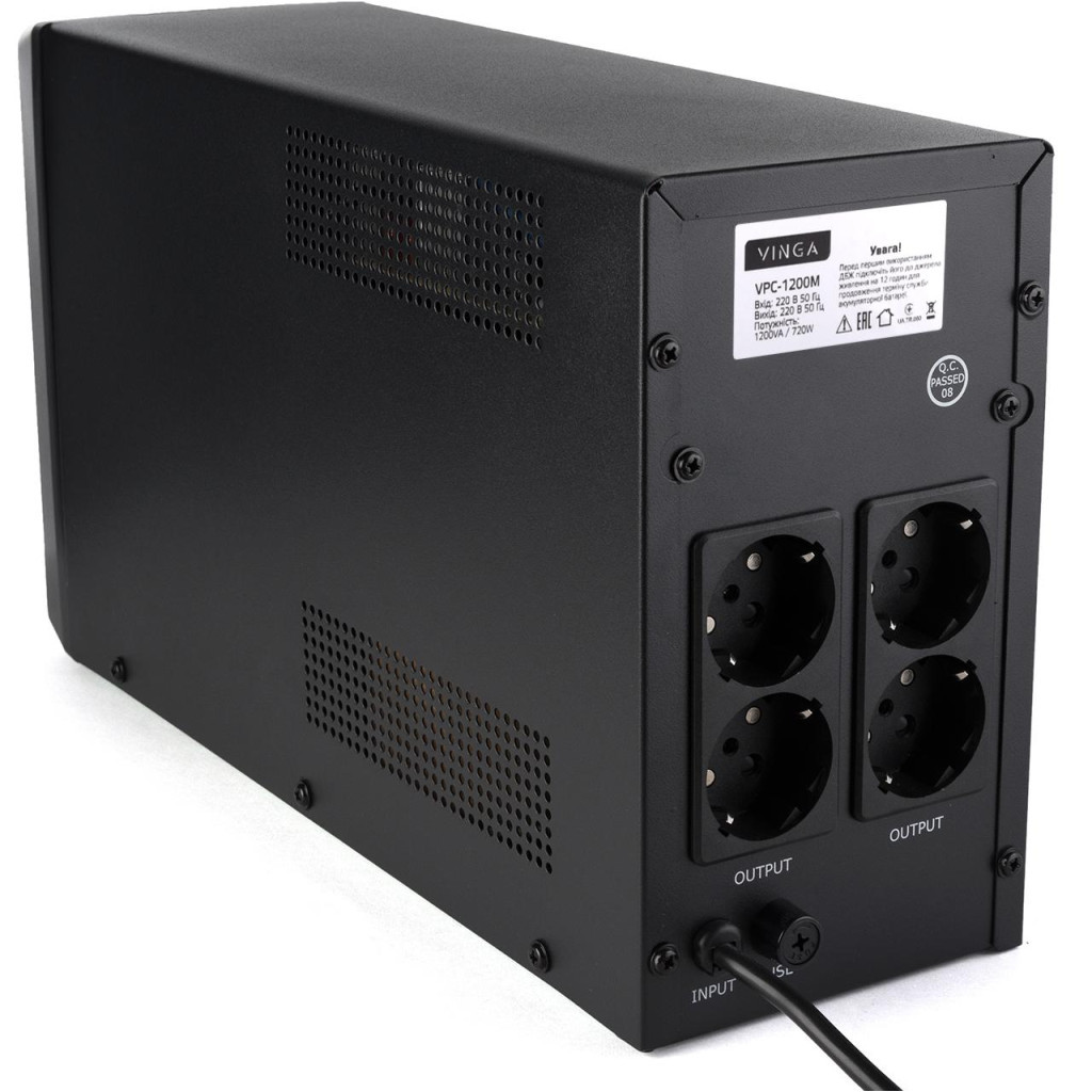 Пристрій безперебійного живлення Vinga LCD 1200VA metal case (VPC-1200M) - зображення 10