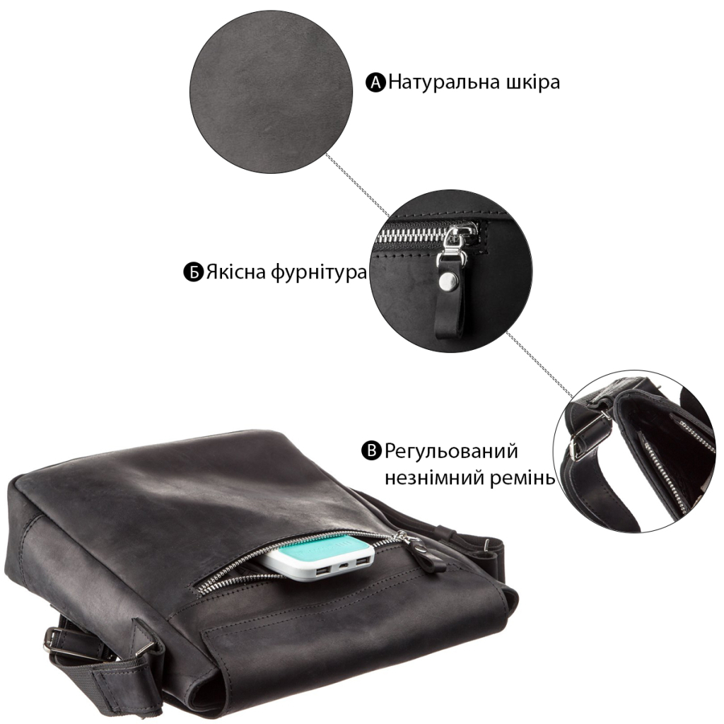 Сумка Shvigel Вінтажна шкіряна Чорна (11172) - зображення 4