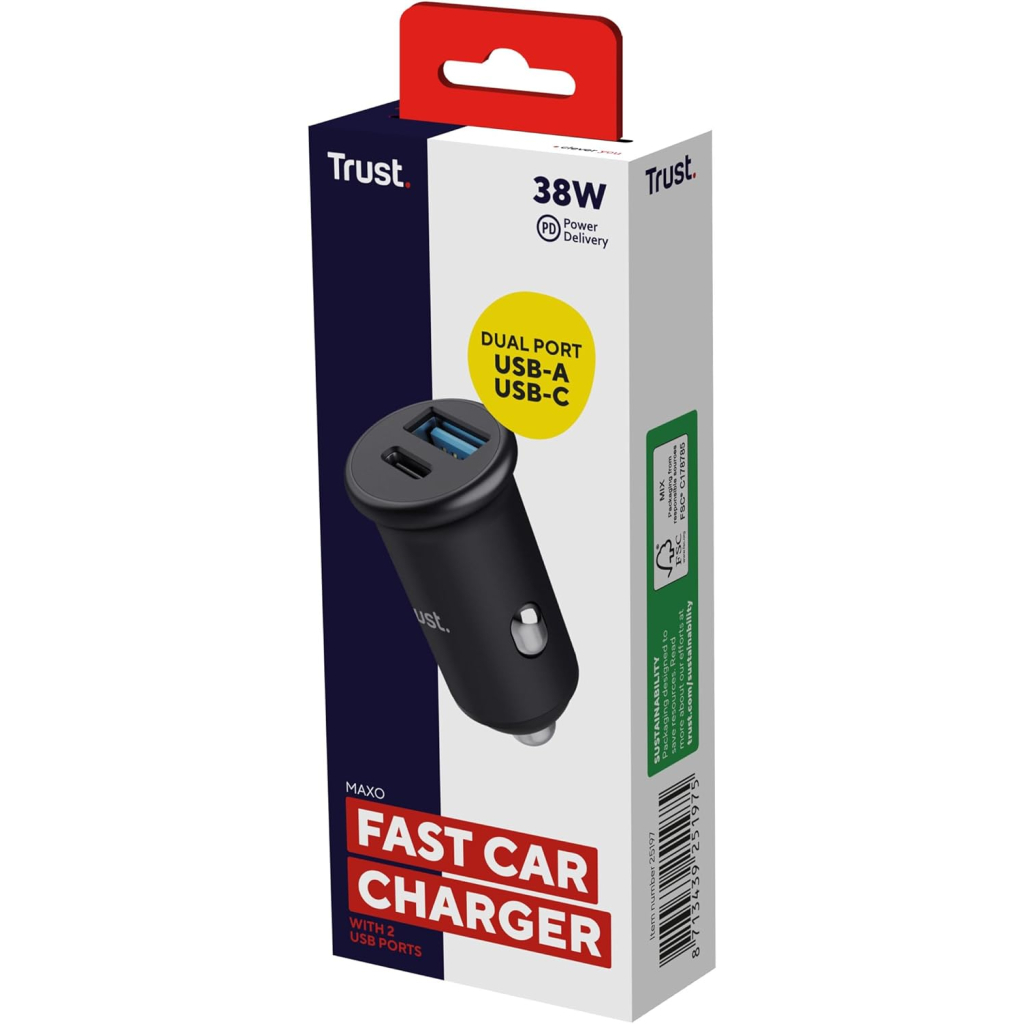 Зарядний пристрій Trust USB-C PD25W + USB QC12W 37W Black (25197_TRUST) - зображення 6