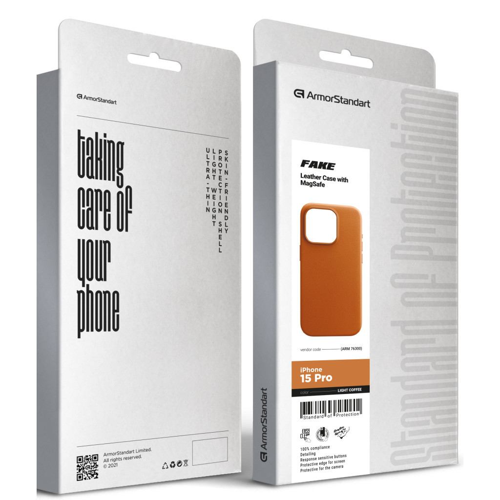 Чохол до мобільного телефона Armorstandart FAKE Leather Case Apple iPhone 15 Pro Light Coffee (ARM76300) - зображення 5