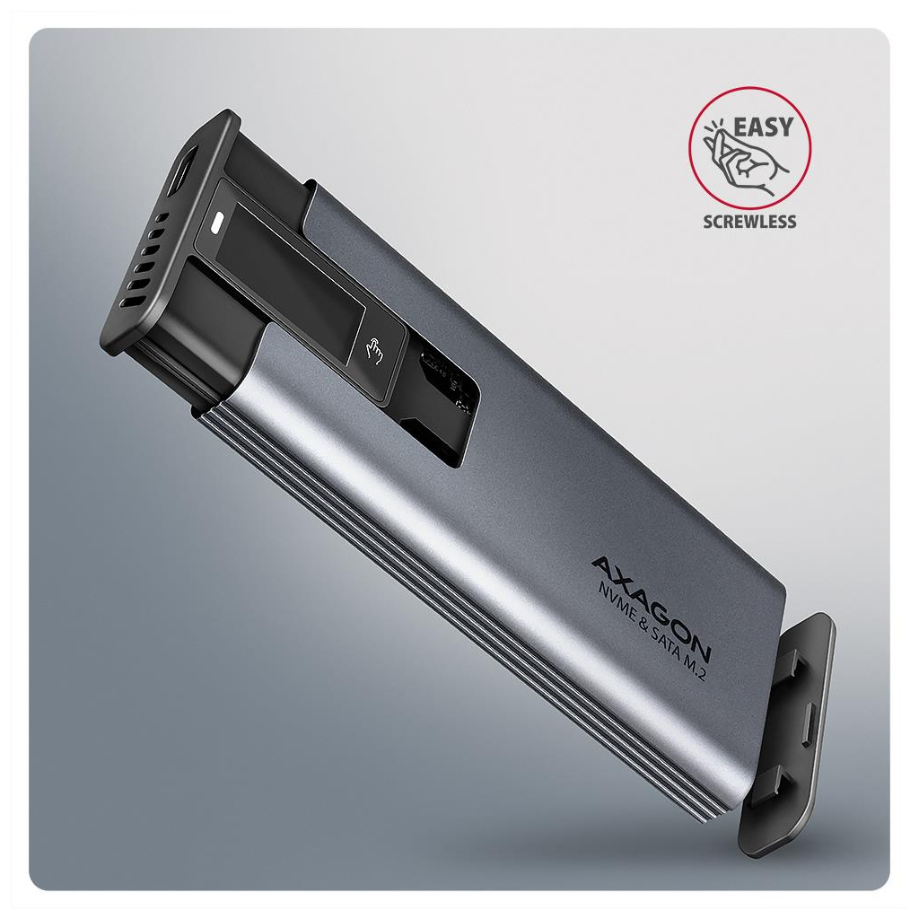 Кишеня зовнішня AXAGON USB-C 10Gbps metal box with info display for M.2 NVMe & SATA SSD (EEM2-SD2) - зображення 4