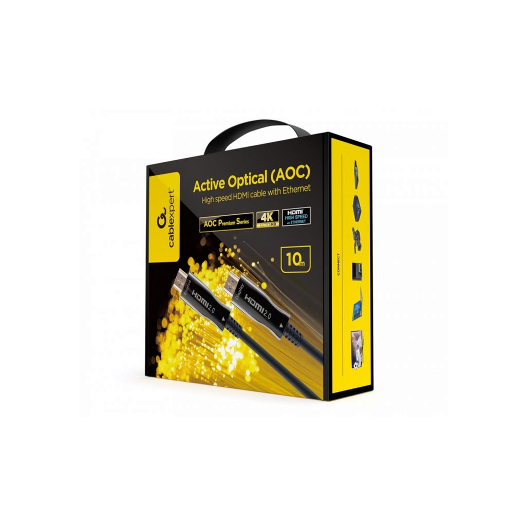Кабель мультимедійний HDMI to HDMI 10.0m AOC V.2.0, 4K 60Hz Gold Cablexpert (CCBP-HDMI-AOC-10M-02) - зображення 2
