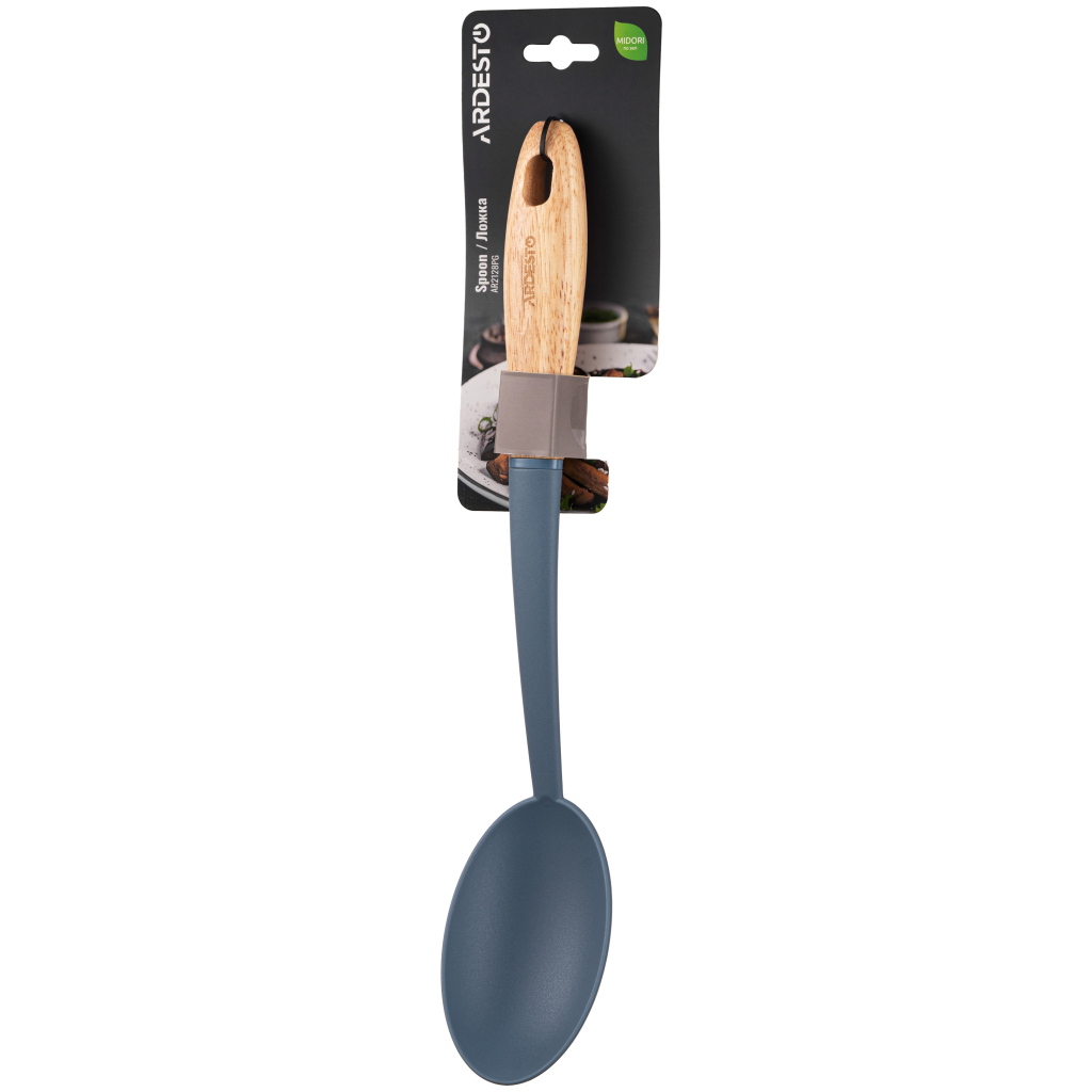 Ложка кухарська Ardesto Midori, 35см, нейлон, дерево, синій (AR2128PG) - зображення 1