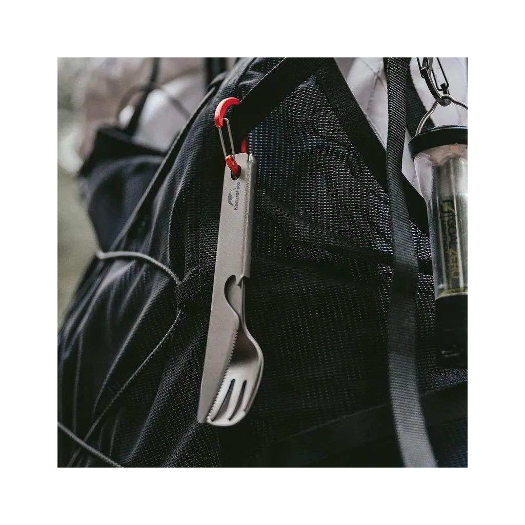 Набір туристичного посуду Naturehike ложка, виделка, ніж з титану CNH22CJ017 сірий з мішечком (6927595711910) - зображення 2