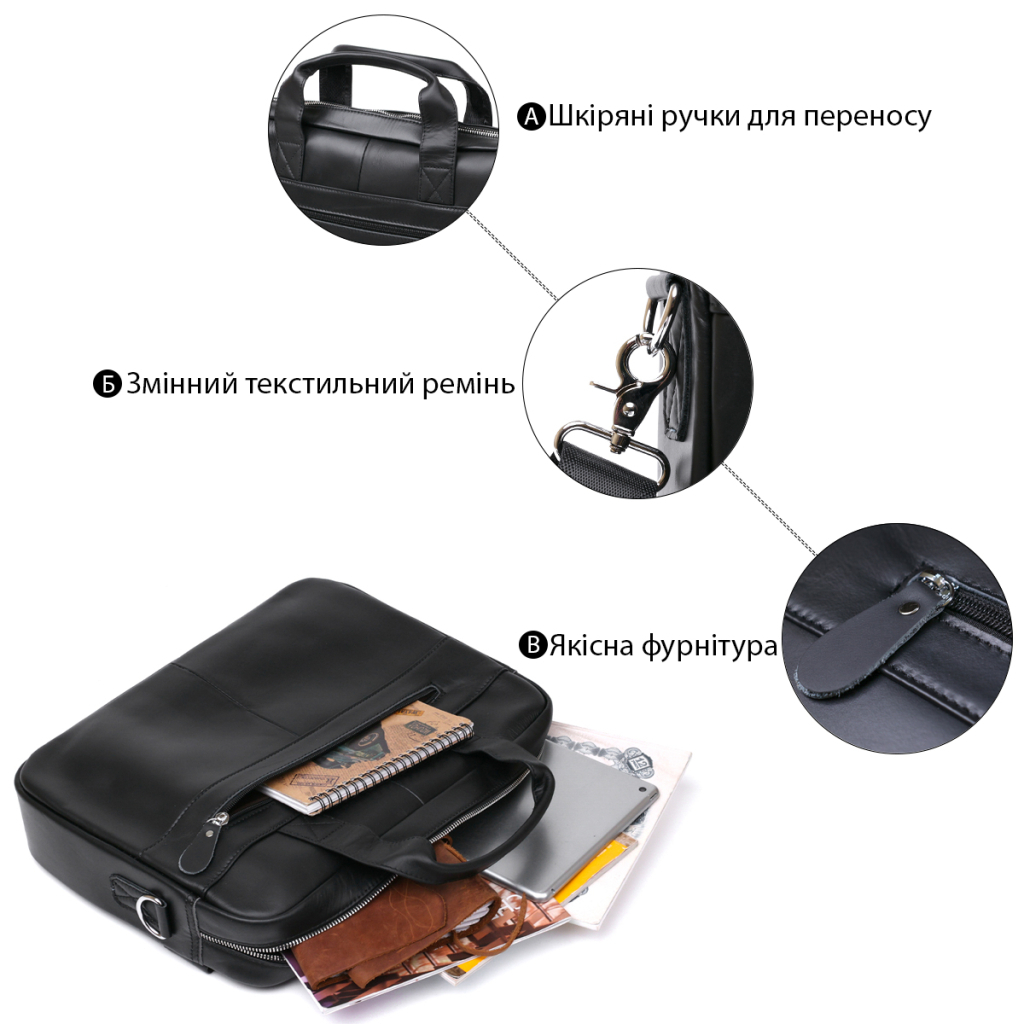 Сумка Vintage Шкіряна Чорна (20680) - зображення 4