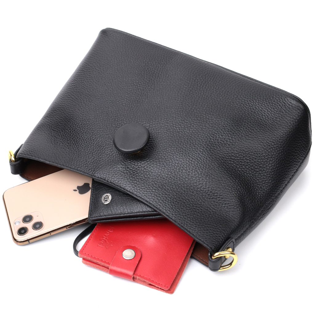 Сумка Vintage Жіноча із застібкою ґудзиком з натуральної шкіри Чорна (22319) - зображення 8