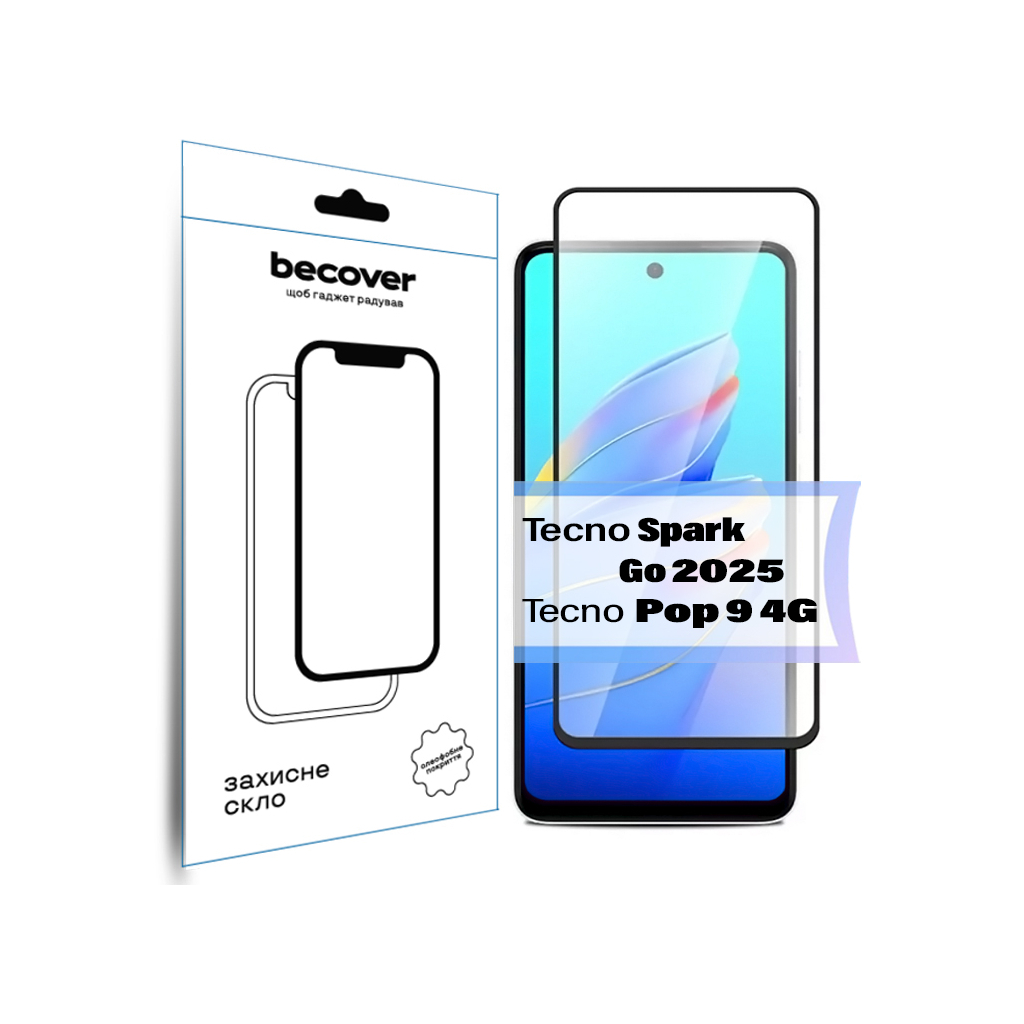 Скло захисне BeCover Tecno Spark Go 2025/ Pop 9 4G (KL4h) Black (713682) - зображення 1