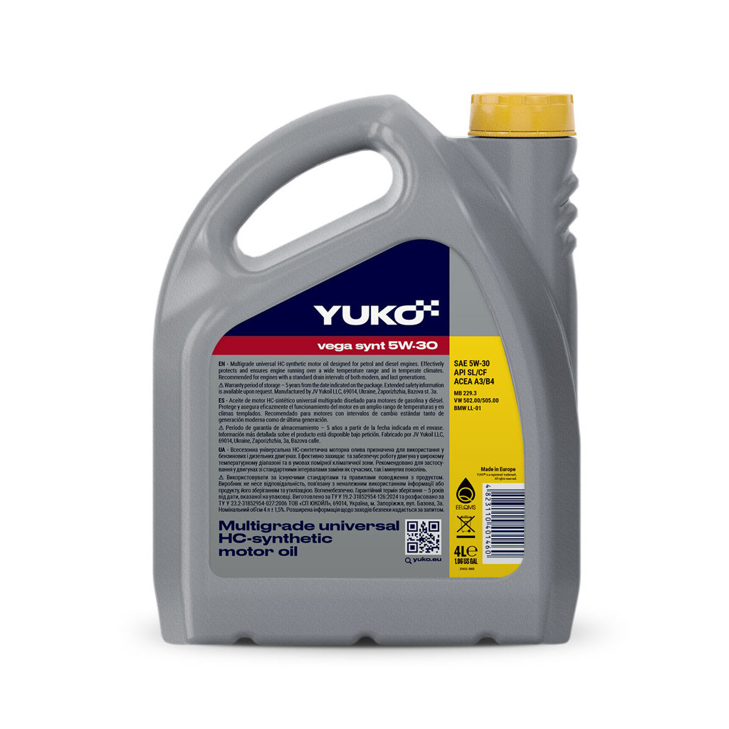 Моторна олива Yuko VEGA SYNT 5W-30 4л (4823110401460) - зображення 2