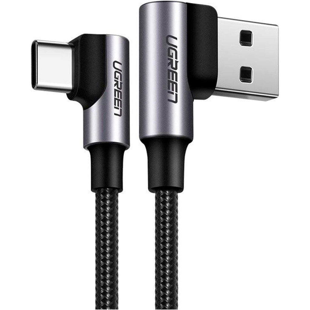 Дата кабель USB 2.0 AM to USB-C 3.0m 3A 90° corner US176 black Ugreen (70875) - зображення 1