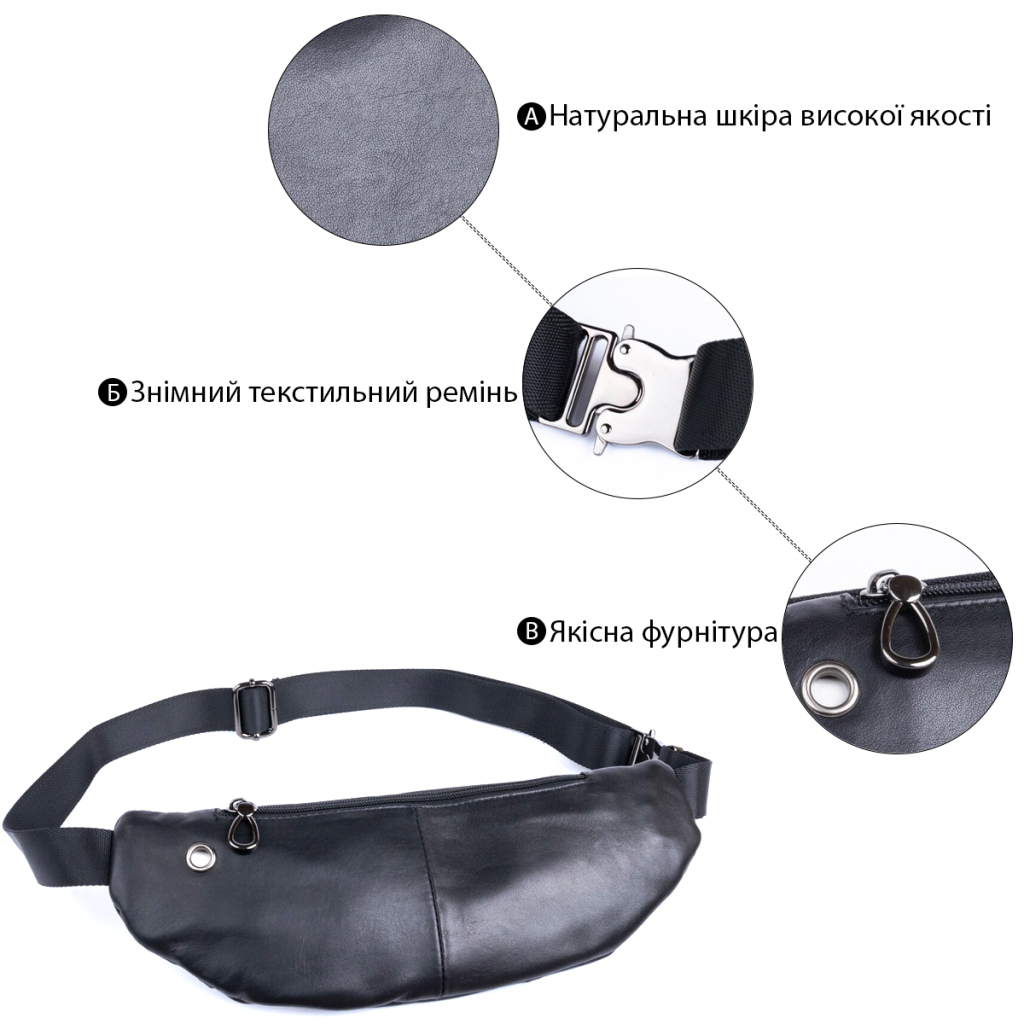Сумка Vintage Поясна з натуральної шкіри Чорна (20343) - зображення 4