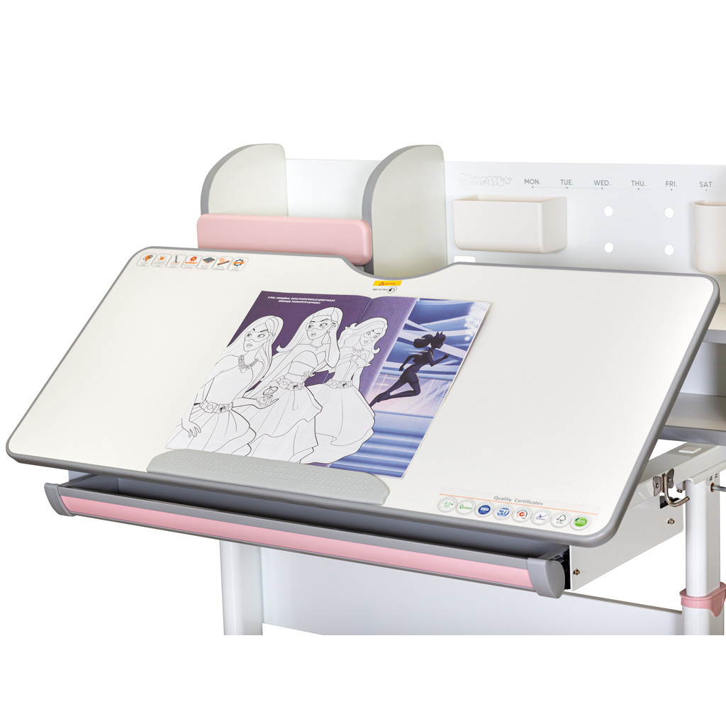 Парта Mealux Edmonton Multicolor Pink з полицею (BD-610 W/МС + PN с полкой) - зображення 5