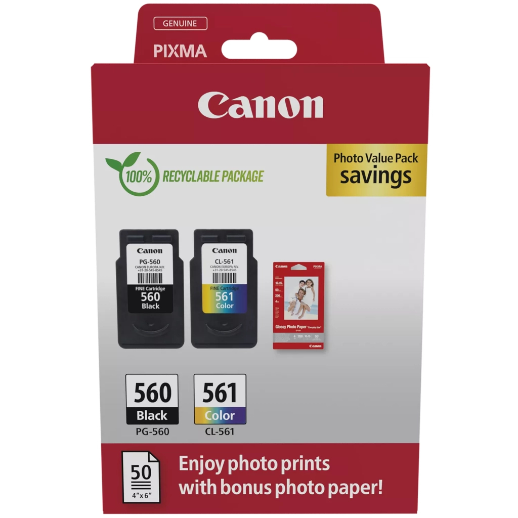Картридж Canon PG-560/CL-561 BK+Color, + Photo Paper, Value Pack (3713C008) - зображення 1