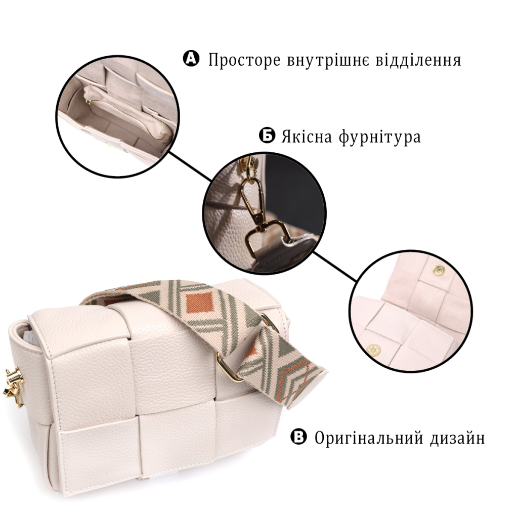 Сумка Vintage Вечірня Жіноча з переплетами з натуральної шкіри Біла (22311) - зображення 4