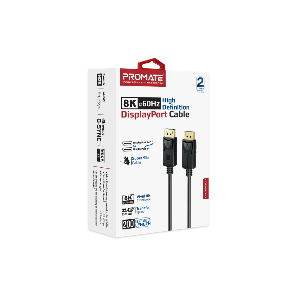 Кабель мультимедійний DisplayPort M to DisplayPort M 2.0m V1.4 black Promate (dplink-200.black) - изображение 2