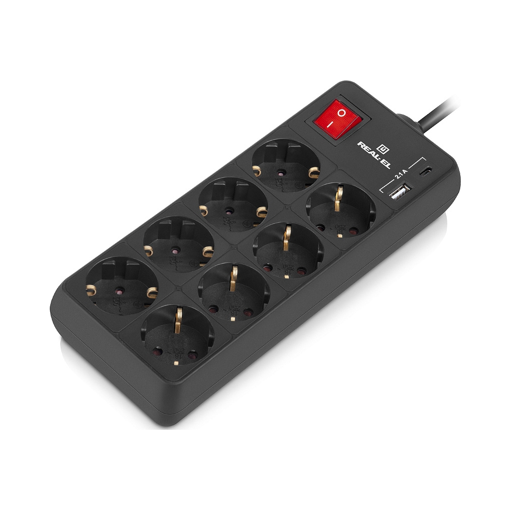 Мережевий подовжувач REAL-EL RS-PROTECT 805 1.8m, black (EL122300042) - зображення 4