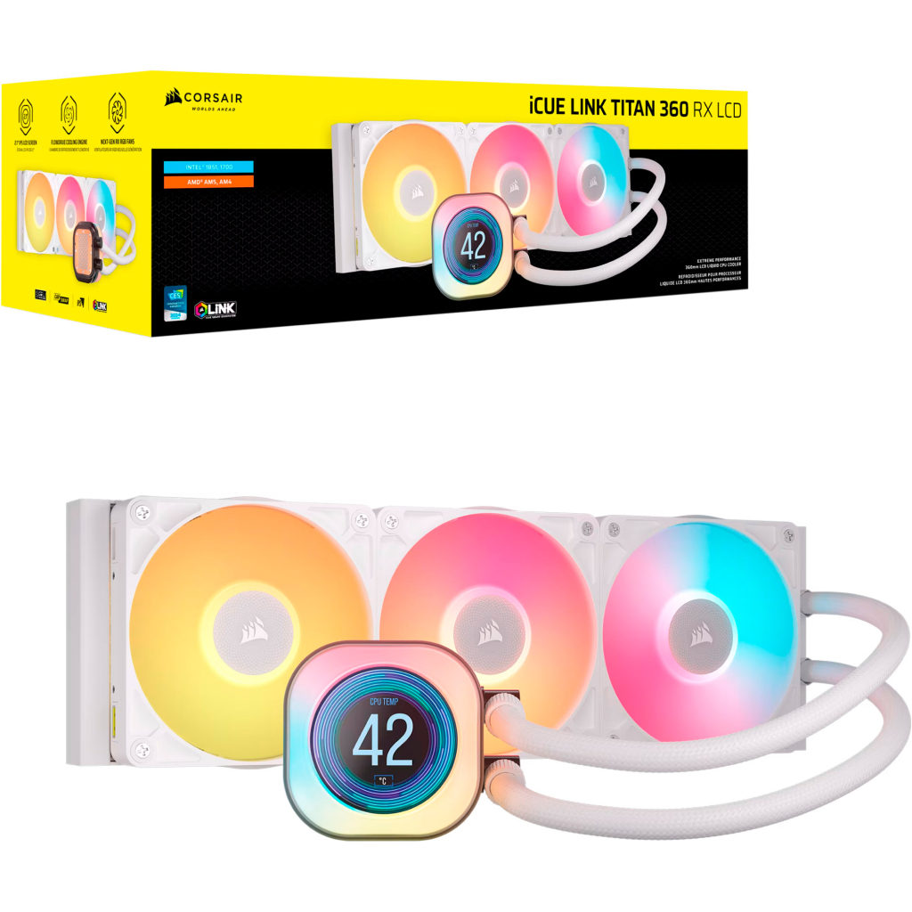 Система рідинного охолодження Corsair iCUE LINK TITAN 360 RX LCD White AIO (CW-9061026-WW) - зображення 6