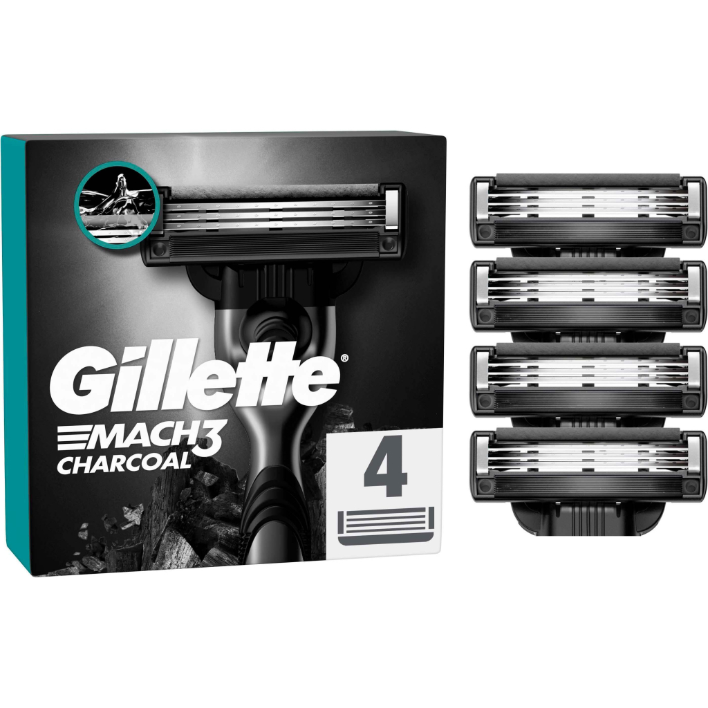 Змінні касети Gillette Mach3 Charcoal Деревне вугілля 4 шт. (8700216062701) - зображення 1