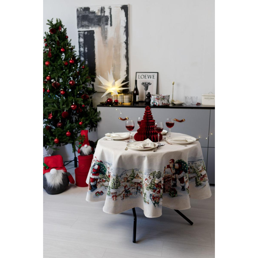 Скатертина Прованс гобеленова з велюром Снігова зима Dx136 см (037480) - зображення 5