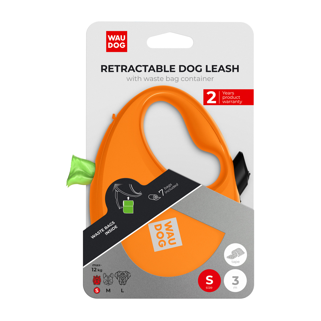 Повідець для собак WAUDOG R-leash з контейнером для пакетів S до 12 кг 3 м помаранчевий (26274) - зображення 5