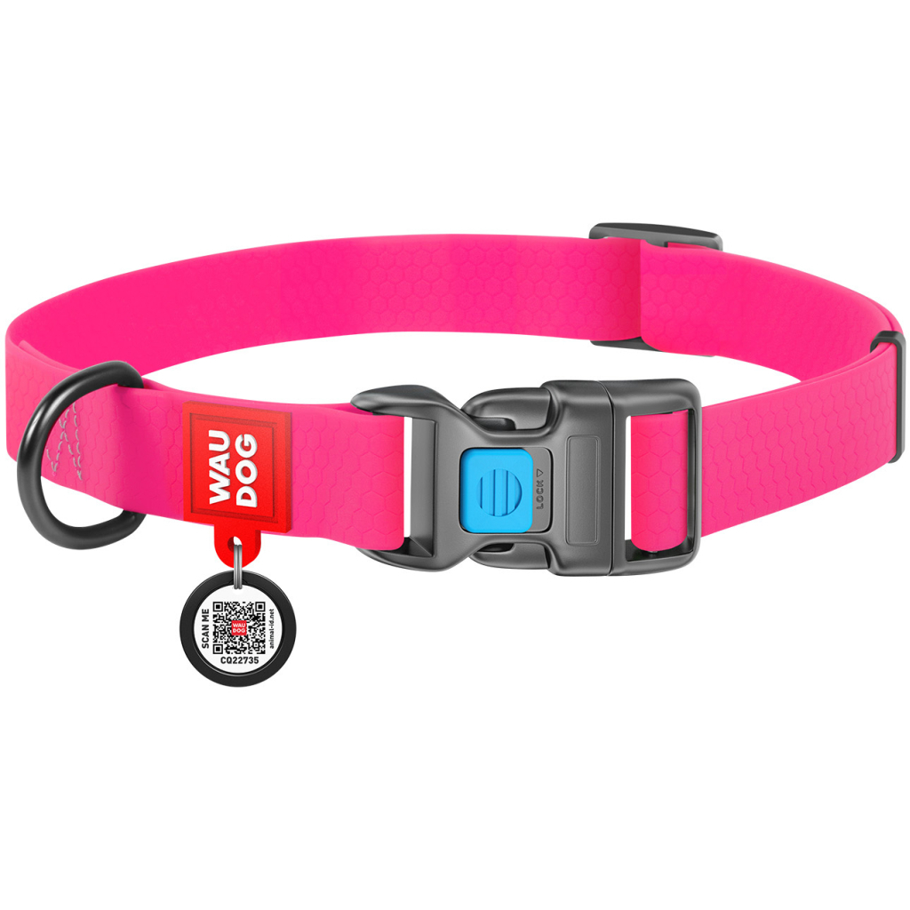 Нашийник для тварин WAUDOG Waterproof з QR паспортом Ш 25 мм Д 34-49 см рожевий (27727) - зображення 1