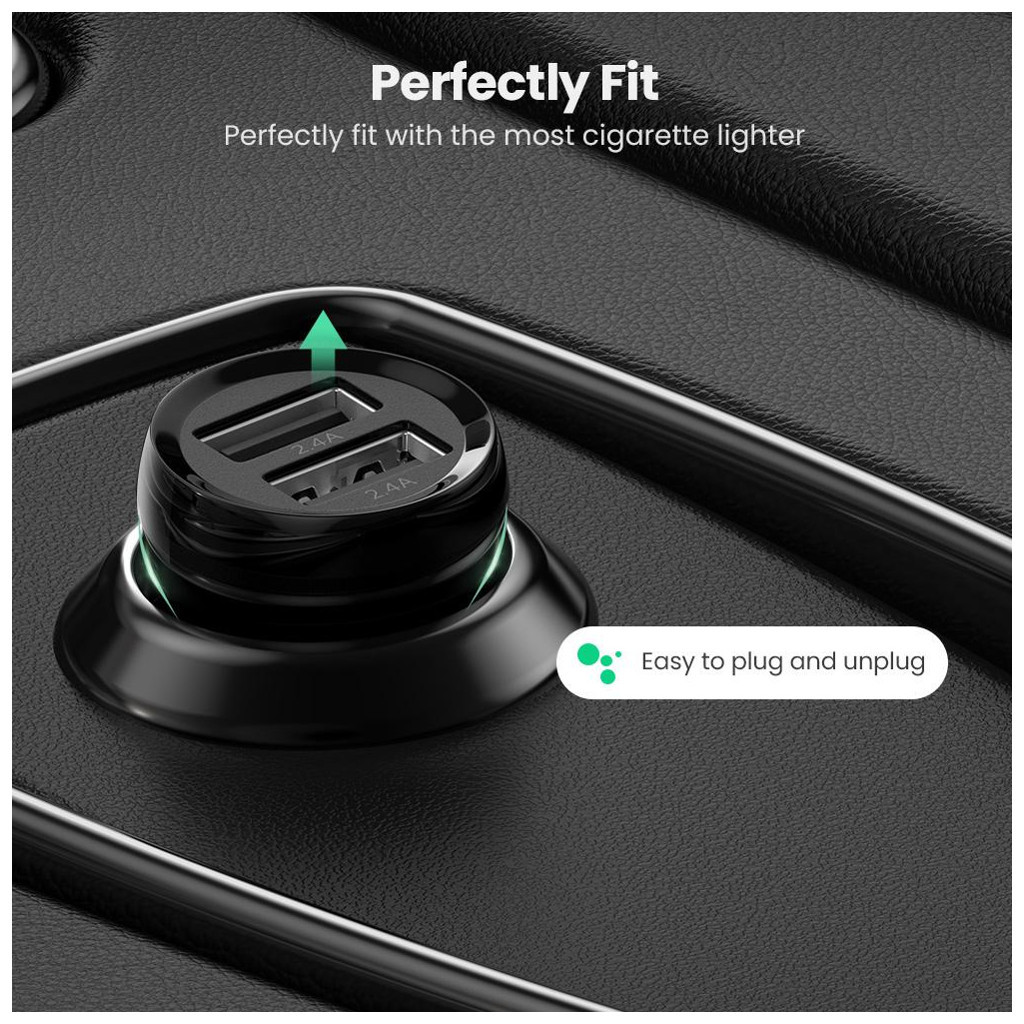 Зарядний пристрій Ugreen ED018 24W 2xUSB Car Charger (Black) (50875) - зображення 3