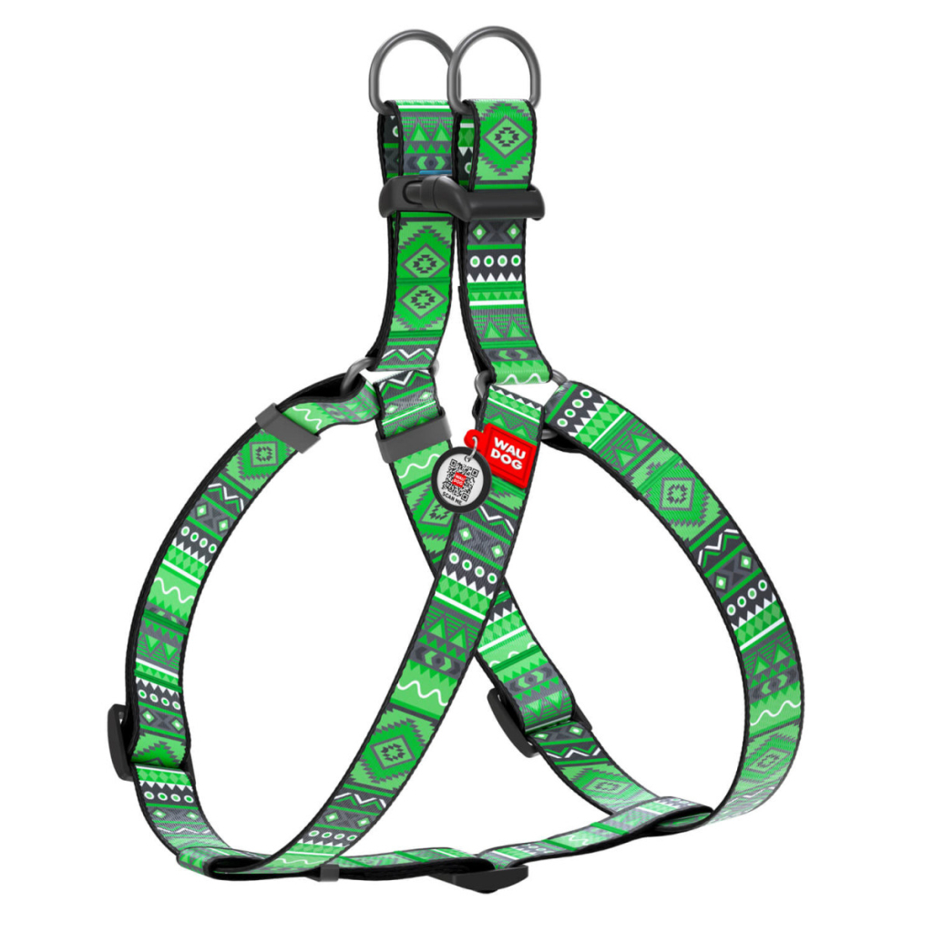 Шлея для собак WAUDOG Nylon анатомічна з QR паспортом "Етно зелений" L (4627) - зображення 1