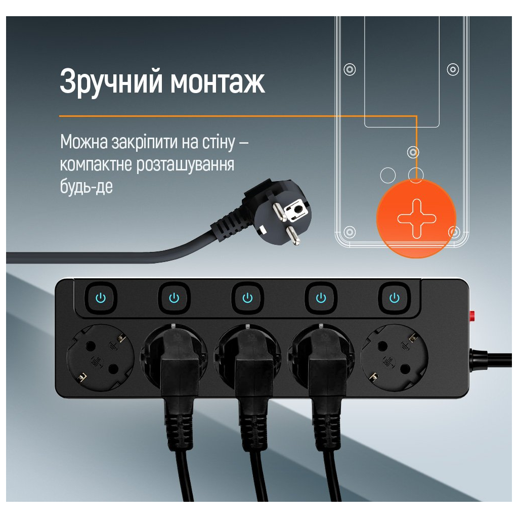 Мережевий фільтр живлення ColorWay CW-PSEA52SBK 5 розеток2м (CW-PSEA52SBK) - зображення 11