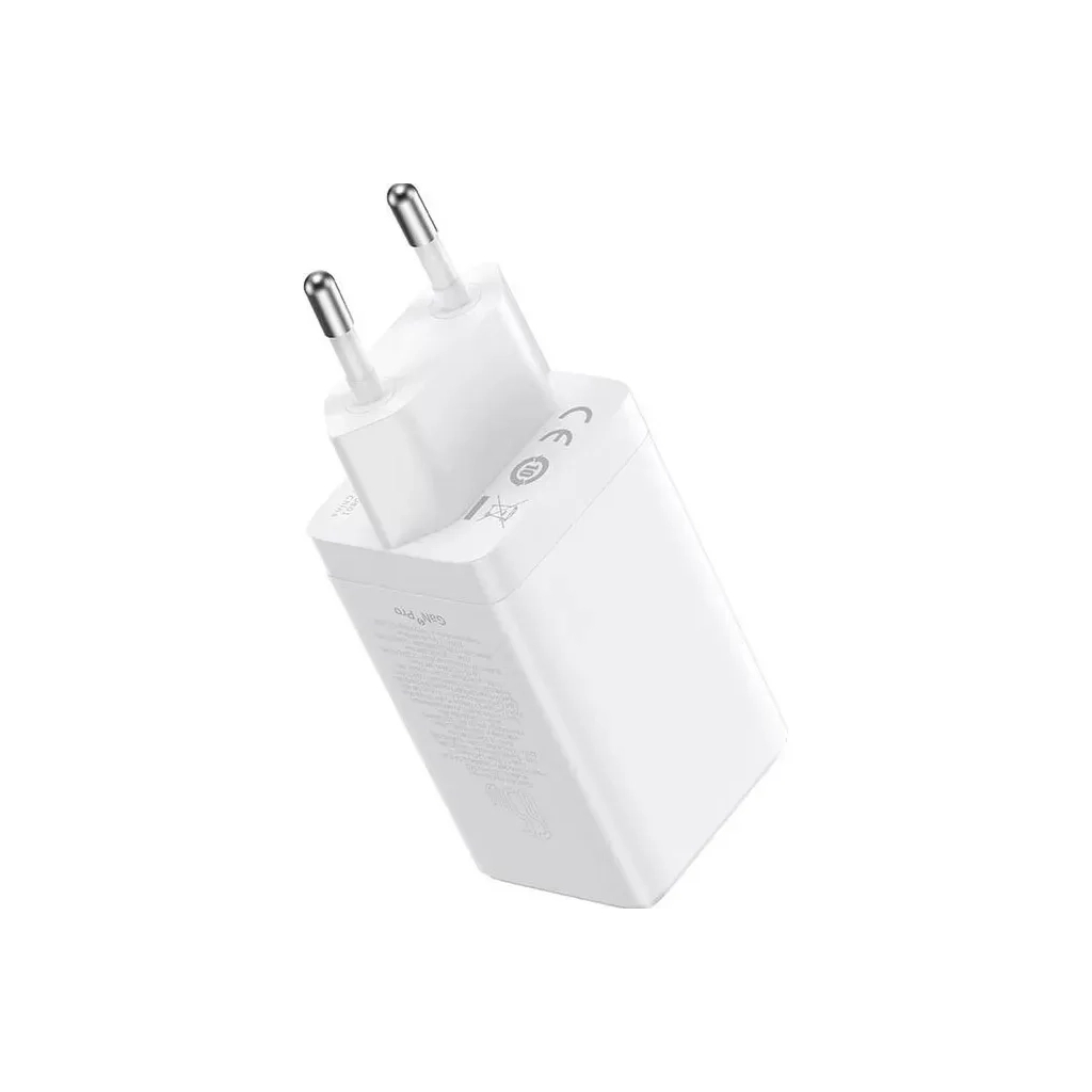 Зарядний пристрій Baseus 2xUSB-C 65W + 1xUSB GaN + cable USB-C to USB-C 100W 1.0m white (CCGP120202) - зображення 3