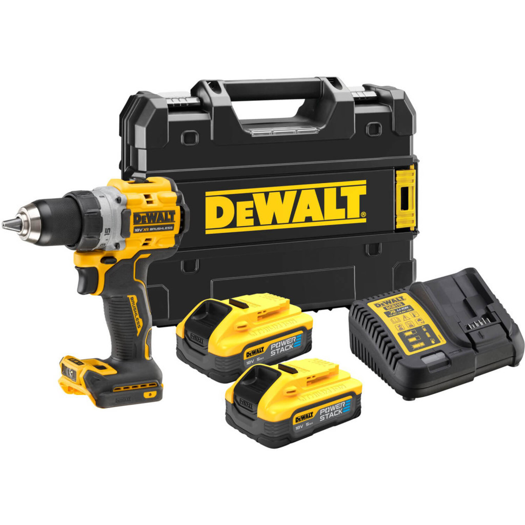 Шуруповерт DeWALT XR Li-Ion PowerStack 18 В, 2x5Ah, 90 Нм, 0-650/0-2000 об/хв, TSTAK (DCD800H2T) - зображення 1