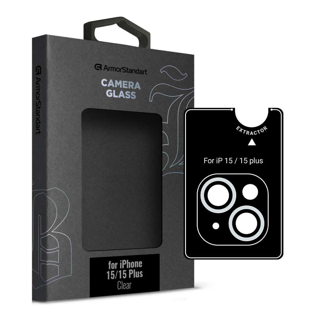 Скло захисне Armorstandart Camera glass Supreme Black Icon iPhone 15/15 Plus Clear (ARM76599) - зображення 1