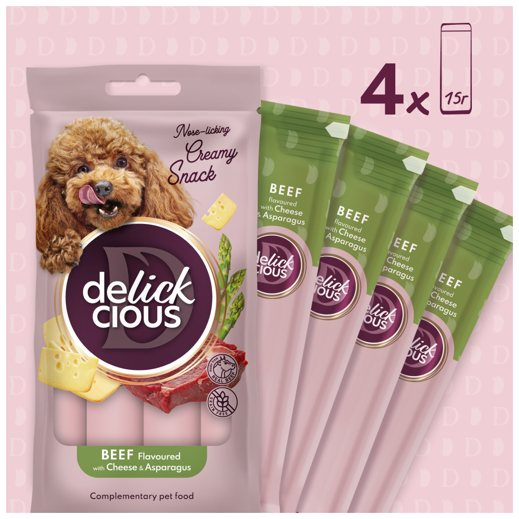 Ласощі для собак Delickcious яловичина з додаванням сиру та спаржі 4х15 г (4820269145429) - зображення 3