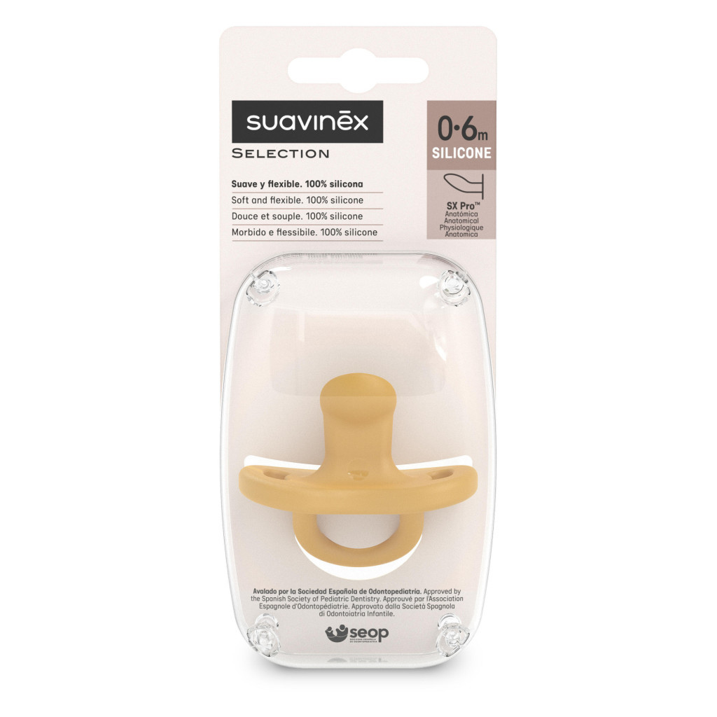 Пустушка Suavinex Colour Essence 0-6 міс, анатомічна силіконова, жовтий (308083) - изображение 3