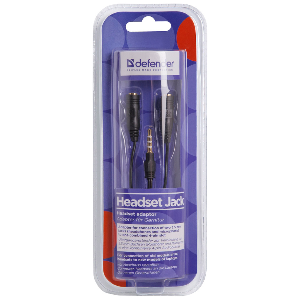 Перехідник Jack 3.5mm M 4pin to 2 Jack 3.5mm F (Audio+MIC) Headset Jack Defender (63012) - зображення 2