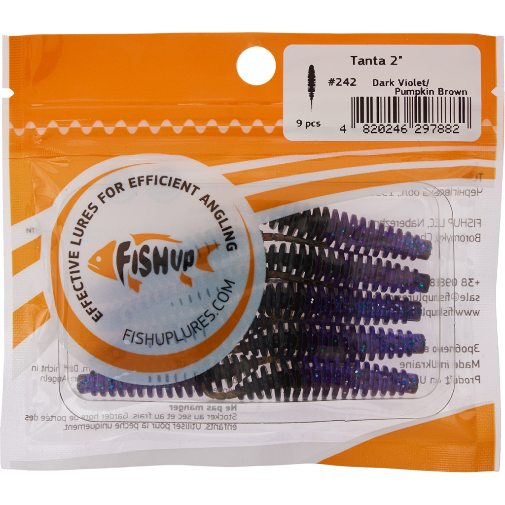 Силікон рибальський FishUP Tanta 2" 242 - Dark Violet/Pumpkin Brown (9шт/уп) (1864.01.12) - изображение 2