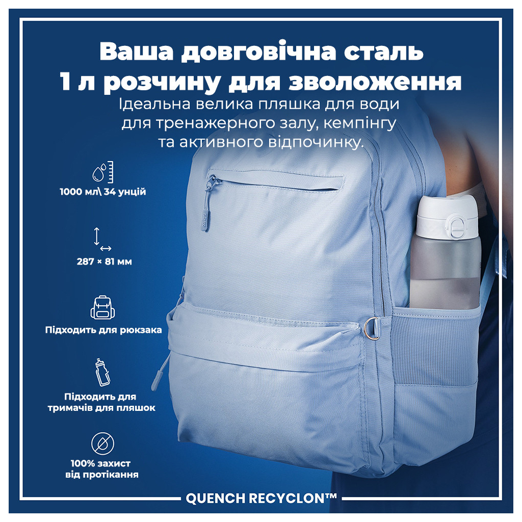 Пляшка для води ION8 OneTouch Times To Drink 1000 мл BPA Free, Ice (I8RF1000PIMOT2) - зображення 5