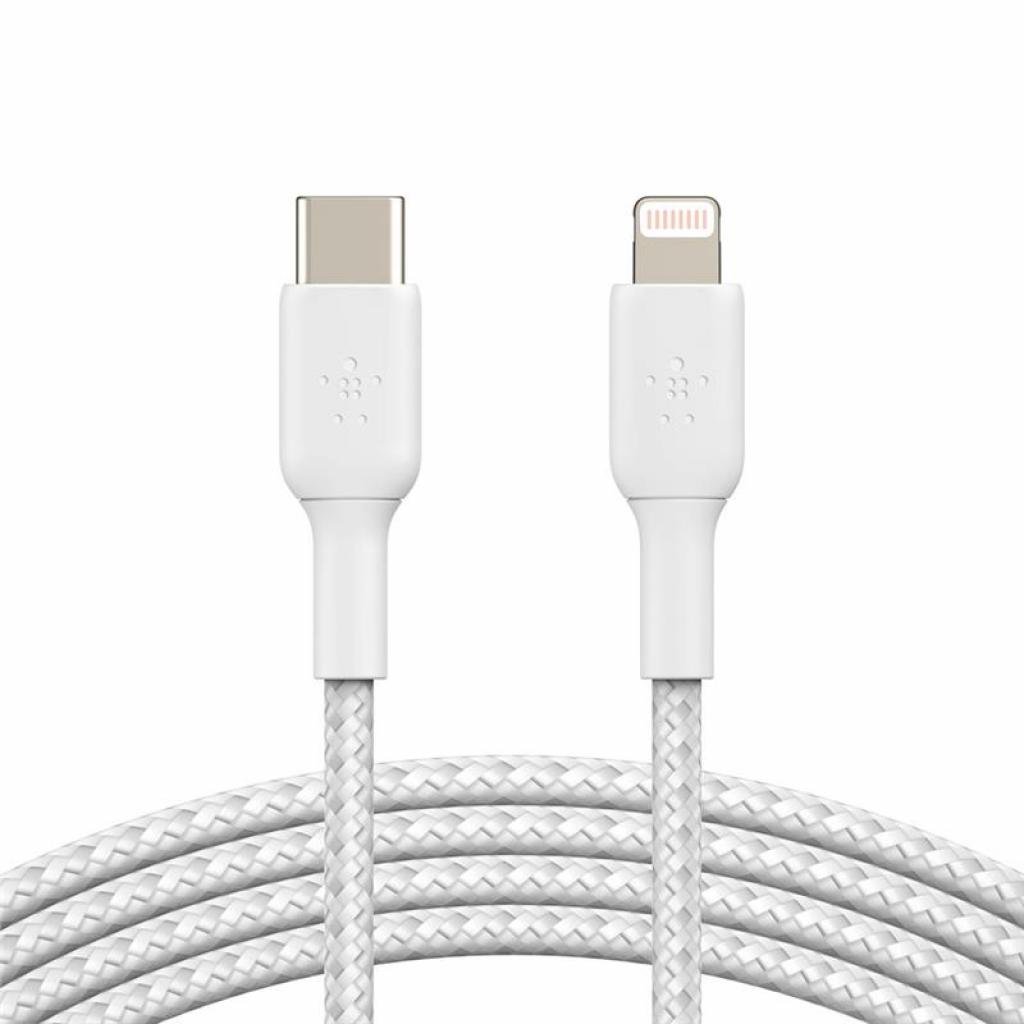 Дата кабель USB 2.0 AM to Lightning 1.0m BRAIDED white Belkin (CAA004BT1MWH) - зображення 1
