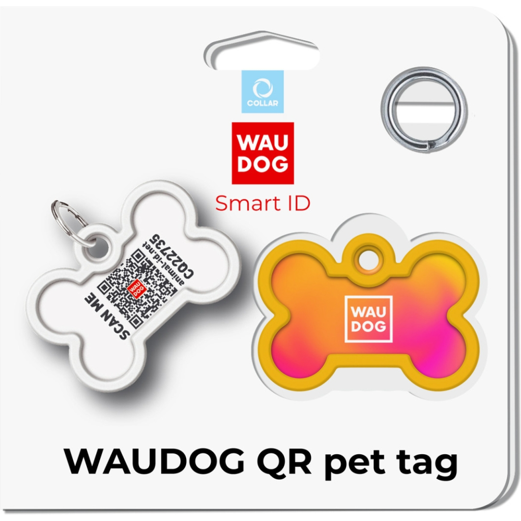 Адресник для тварин WAUDOG Smart ID з QR паспортом "Градієнт помаранчевий", кістка 40х28 мм (231-4035) - зображення 5
