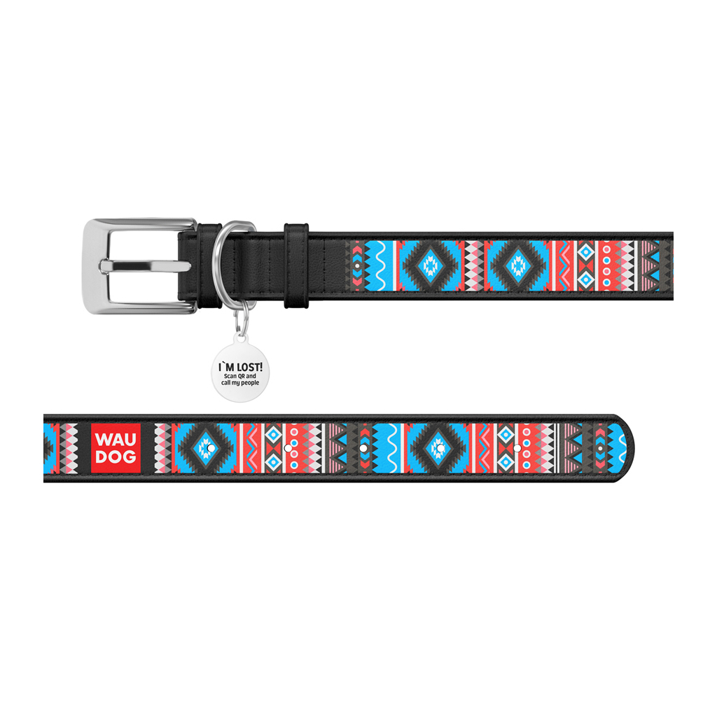 Нашийник для тварин WAUDOG Design з QR паспортом "Етно" XS Ш 12 мм Д 18-24 см чорний (37371) - зображення 3