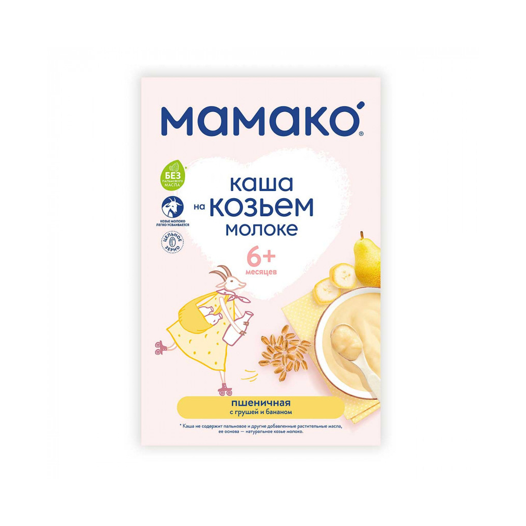 Дитяча каша MAMAKO пшенична з грушею і бананом на козячому молоці 200 г (4607088795864) - изображение 4