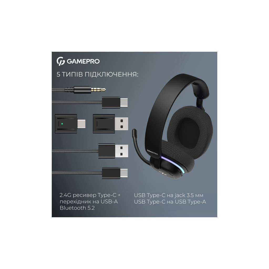 Навушники GamePro Asgard Bragi 7.1 RGB Tri-Mod Black (HSW250B) - зображення 10
