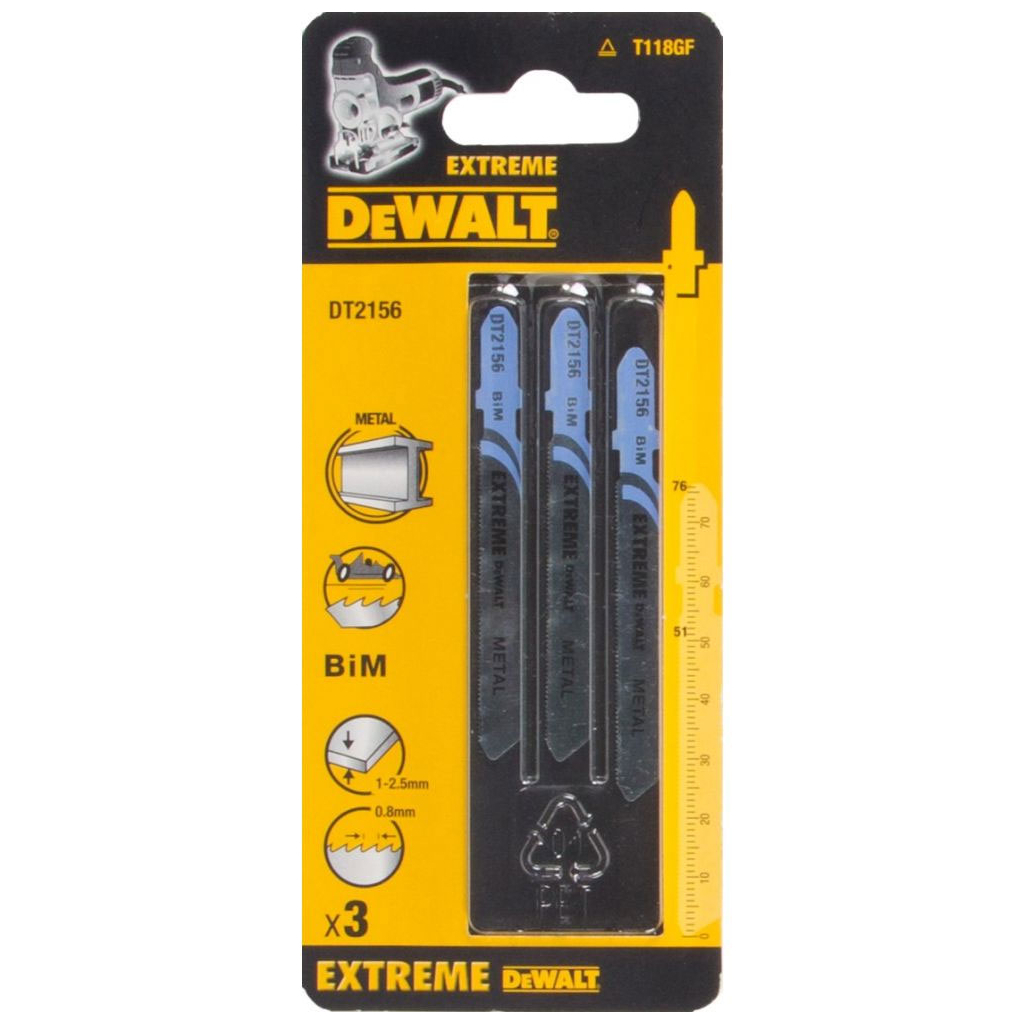 Полотно DeWALT для електролобзика, EXTREME по металу,швидкий, L=76,WL=51,0.8 мм, 3шт (DT2156) - зображення 2