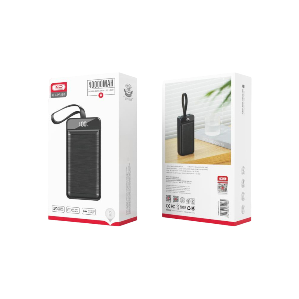Батарея універсальна XO 40000mAh, PD/18W, QC3.0/22.5W, flashlight, Input(Micro,Type-C,Lightning), Output(3*USB,Type-C) (XO-PR157 / 29213) - зображення 3